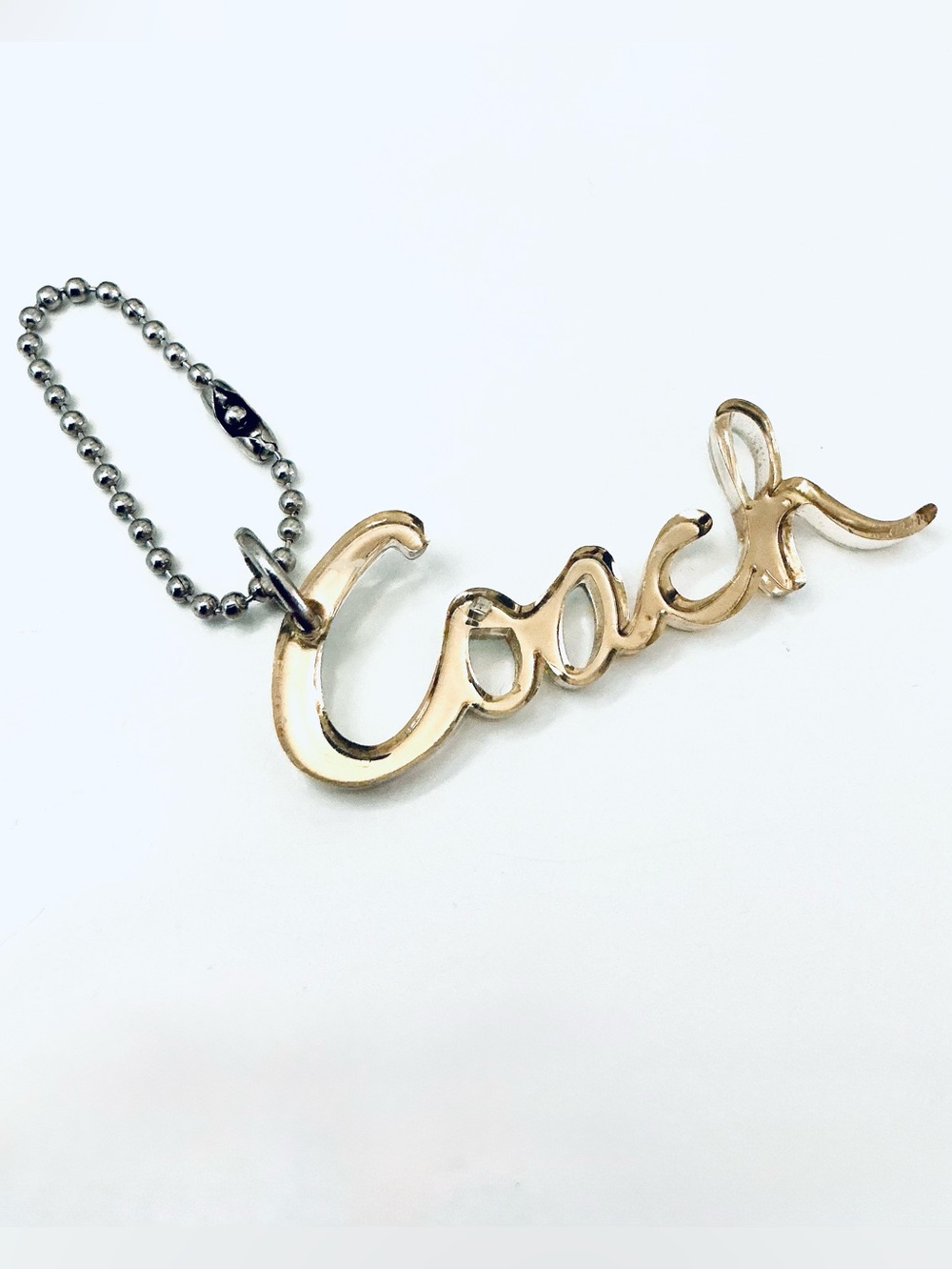 COACH, Poppy Y2K Clear Metallic Gold Script Keychain or Bag Tag - Picture 2 of 6